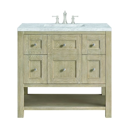 James Martin Vanities 36'' Single Vanity, Whitewashed Oak w/ 3 CM Carrara White Marble Top 330-V36-WWO-3CAR